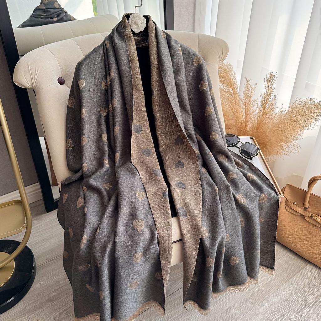 Autumn Winter Retro Imitaion Cashmere Shawl Fashion Woman Versatile Heart Double-sided Color Matching Pashmina Thick Warm Scarf