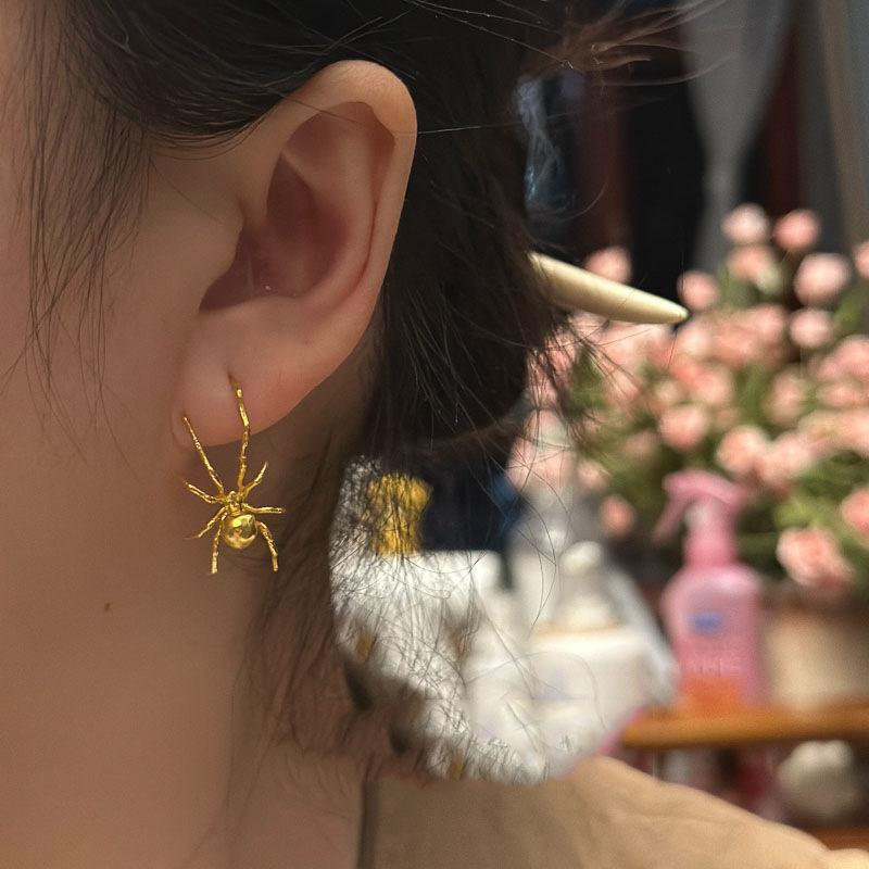 ANENJERY Geometry Spider Stud Earrings For Women Men Niche Design Personality Exaggerated Jewelry Gifts Wholesale