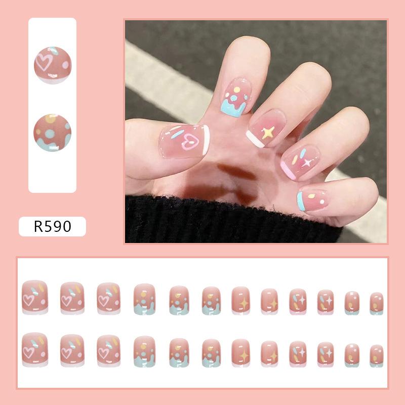 24Pcs Cute  False Nails Patch Artificial Press On Wearing False Nails Detachable Fake Fingernails Full Cover Nail Tips