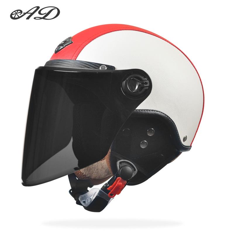 AD Retro Motorcycle Helmets with Harley Visor Leather Helmet for Man Electric Motorbike Vintage Protected Motor Safety Cap