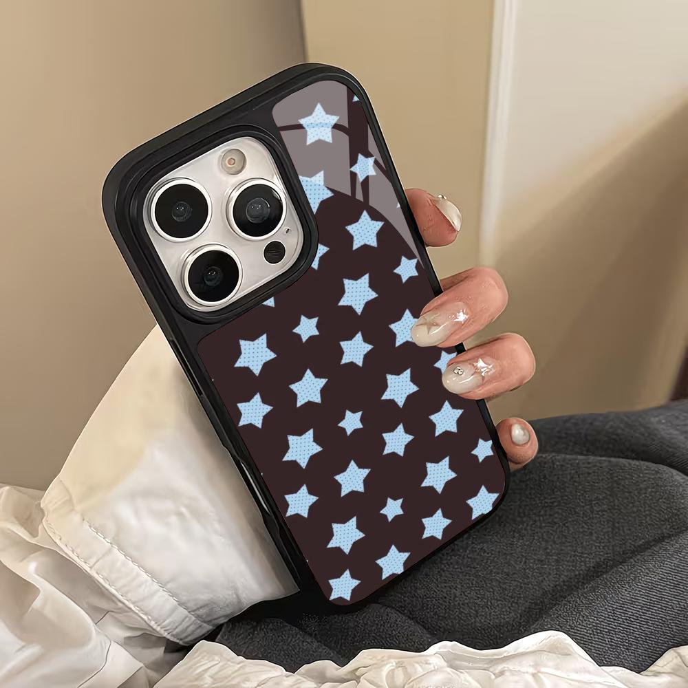 Blue star design glass phone case suitable for iPhone 17 16 15 14 13 12 11 Pro/Max/Plus anti drop and shockproof back cover