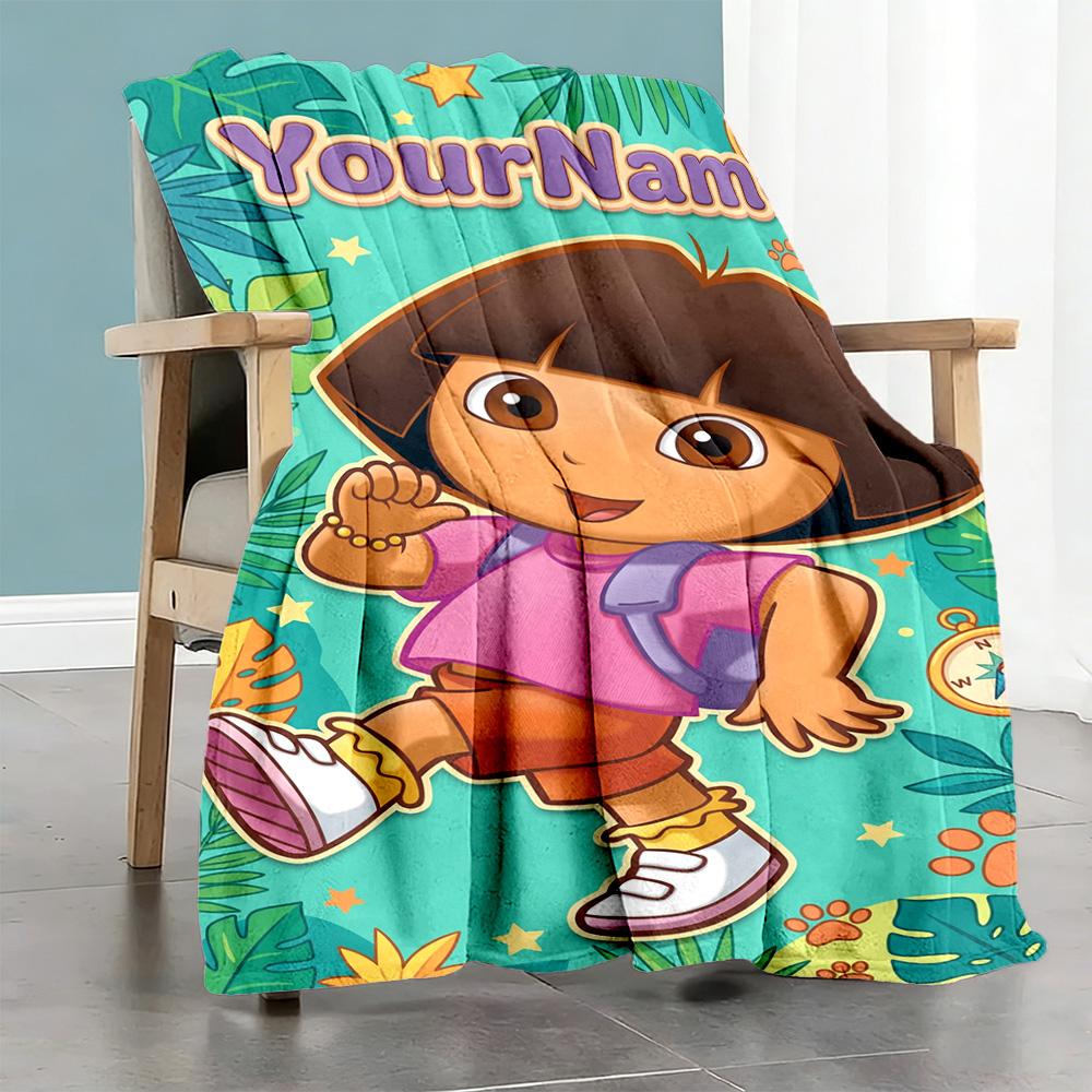 Dora Explorer Customize Text Blanket Throw Customizable Blanket Soft & Cozy Versatile for Bed Seaside Office Chair Nap Ideal for All Seasons