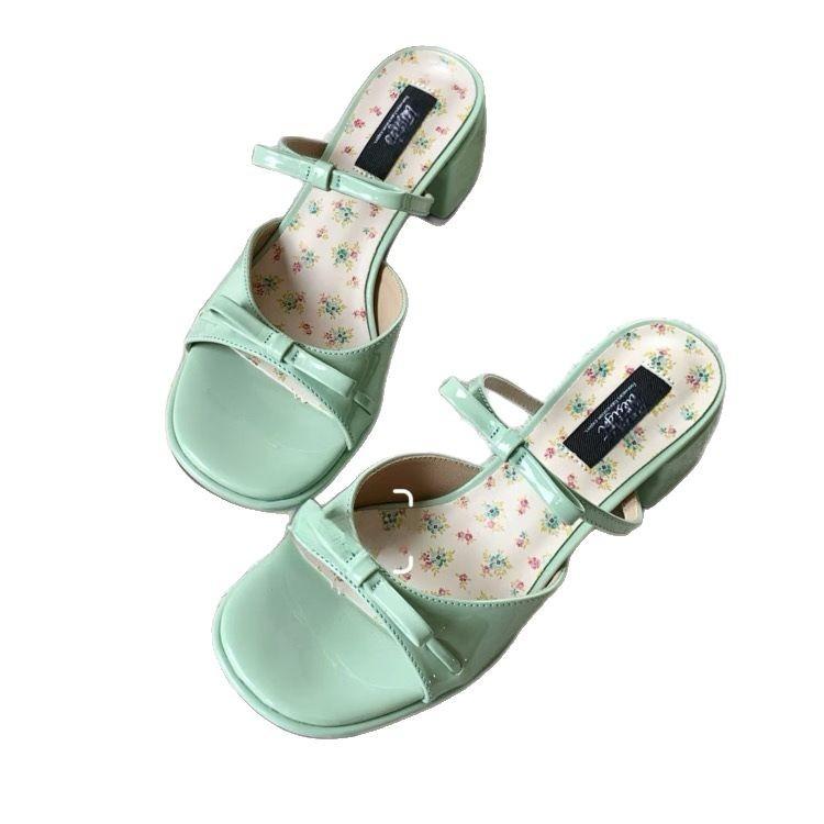 Jasmine Road~ Sweet Wind Thick Heel Sandals Women Wear 2025 Summer New One-Word Fairy Open-toed Sandals