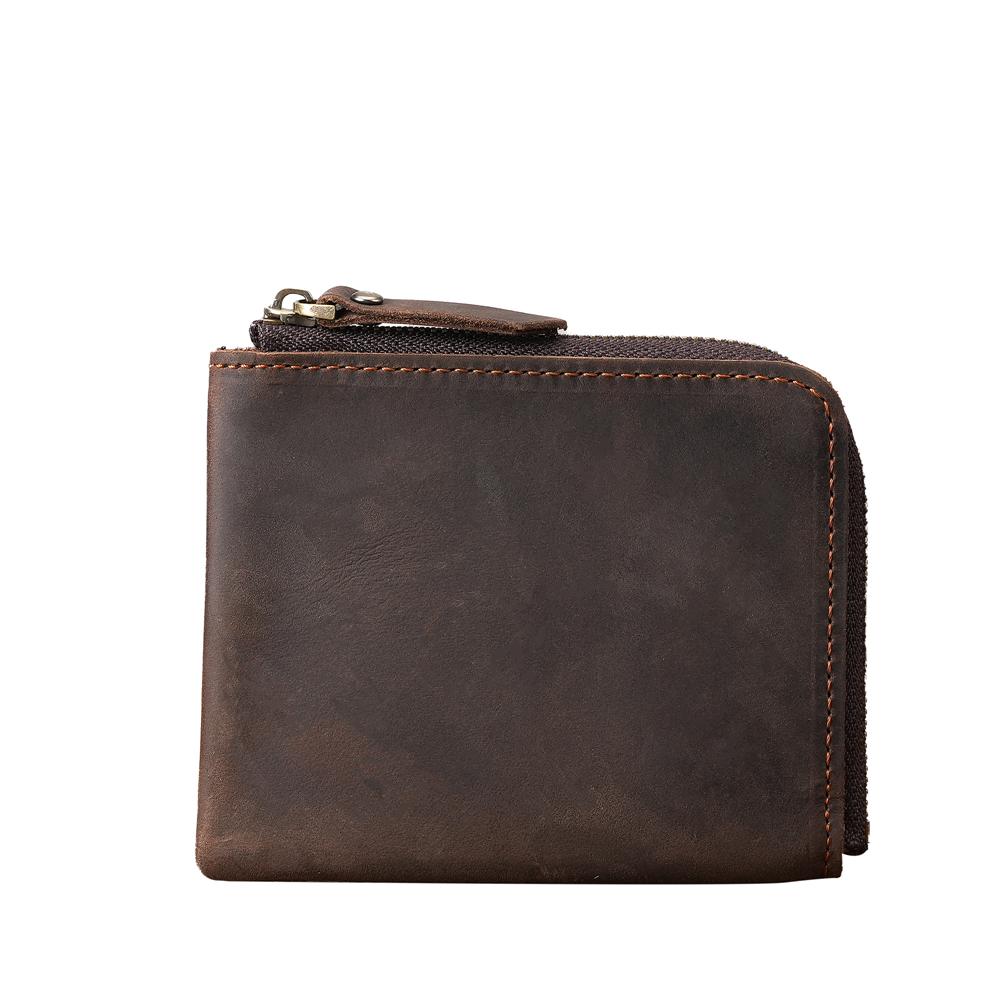 

100% натуральная кожа маленький кошелек высшего качества мужской кошелек на молнии держатель для нескольких карт кошелек мини монетница ретро модный короткий кошелек темно-коричневого