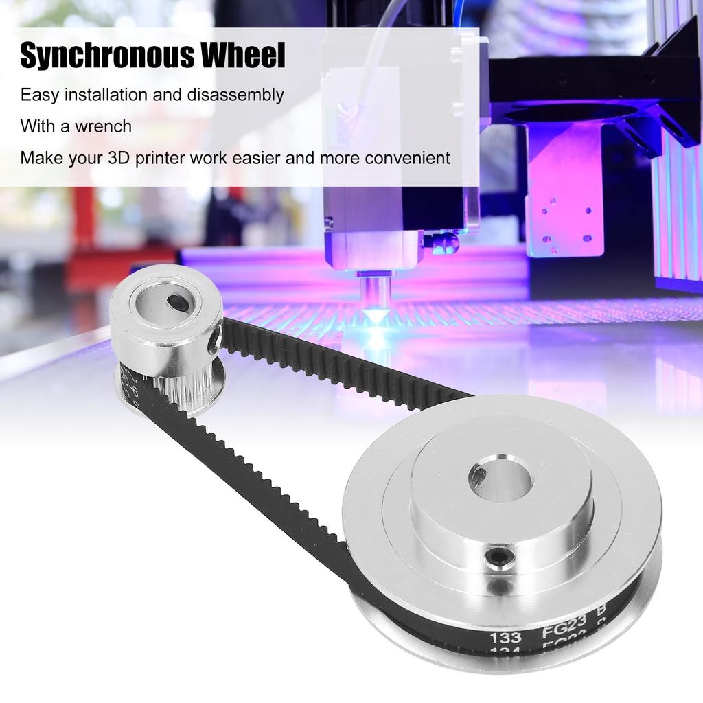 2 Set Synchronous Wheel Aluminum Alloy Timing Pulley with 2Pcs Length 200mm Width 6mm Belt
