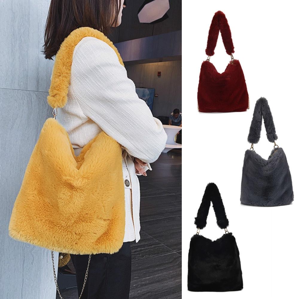 

Осенние и зимние плюшевые сумки через плечо, модная плюшевая сумка с дикой цепочкой, меховая сумка темно-серого
