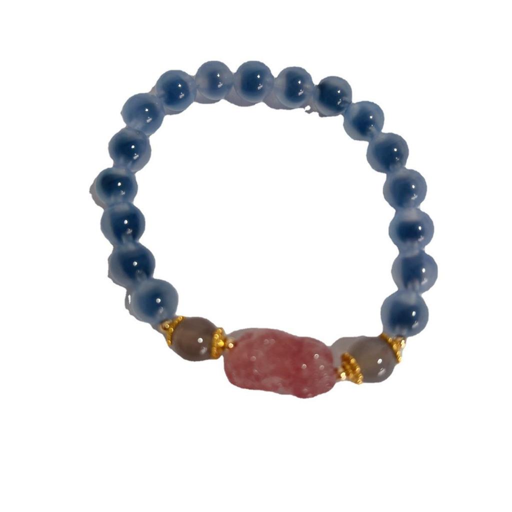 Women's Light Luxury Blue Sugar Agate & Strawberry Crystal Pixiu Bracelet - Love-Attracting Gift for Bestie