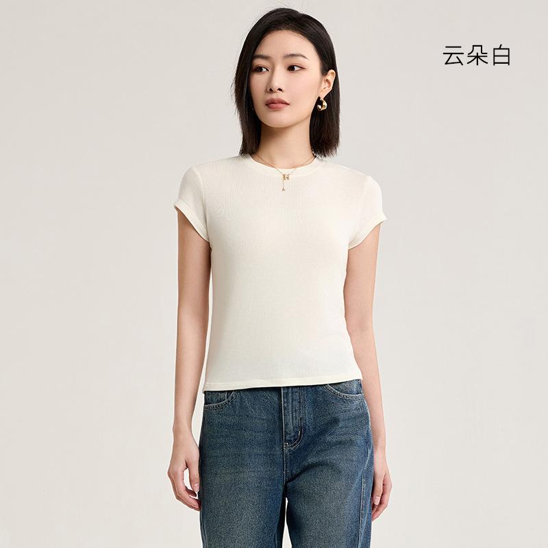 Tencel wool short-sleeved top is popular in women's summer, cool and bacteriostatic, with a small flying sleeve T-shirt inside.