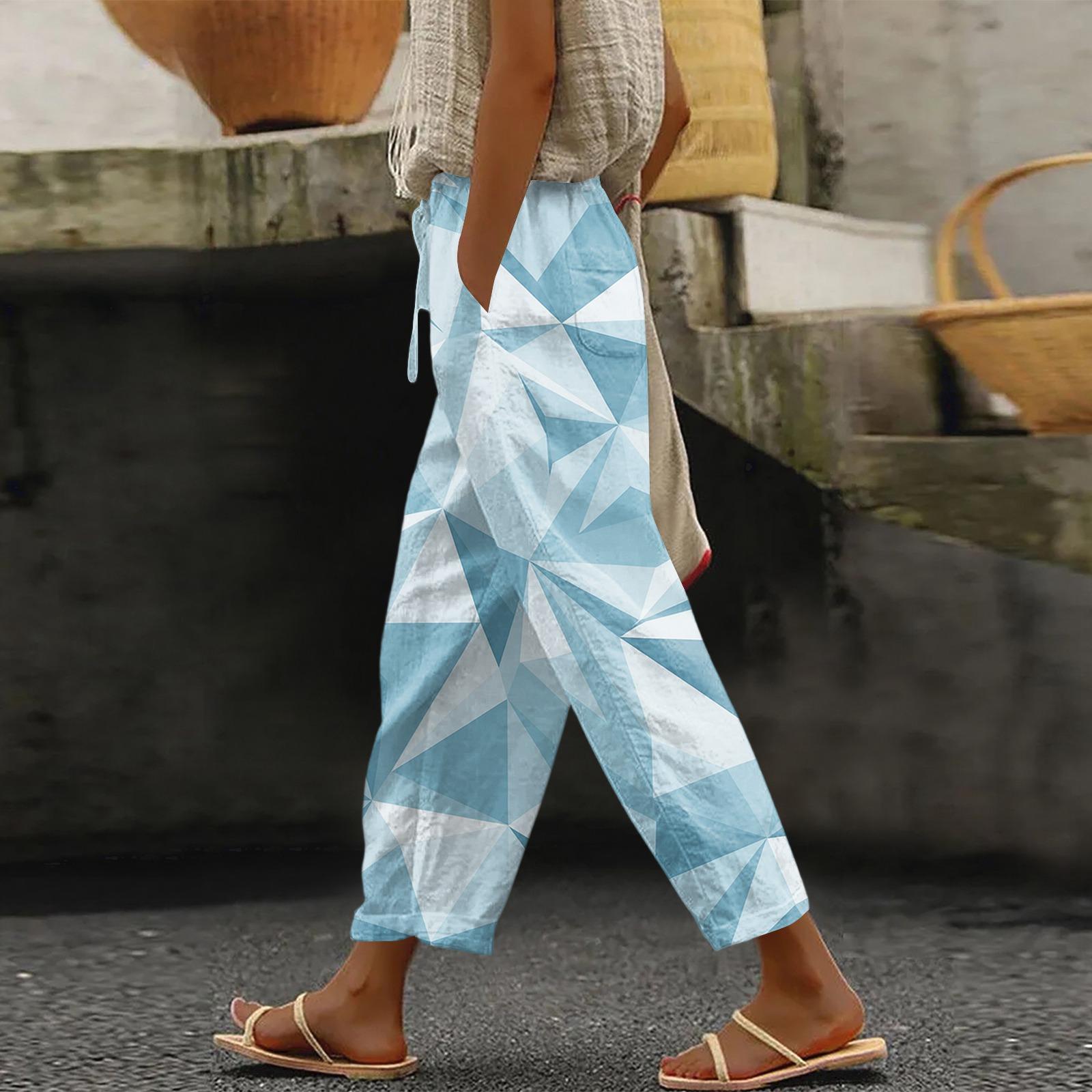 Women s Fashionable Textured Print Drawstring Pocket Elastic Waist Casual Pants L