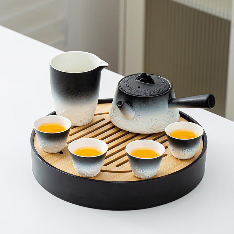 Gradient Black Wave Chinese Tea Set
