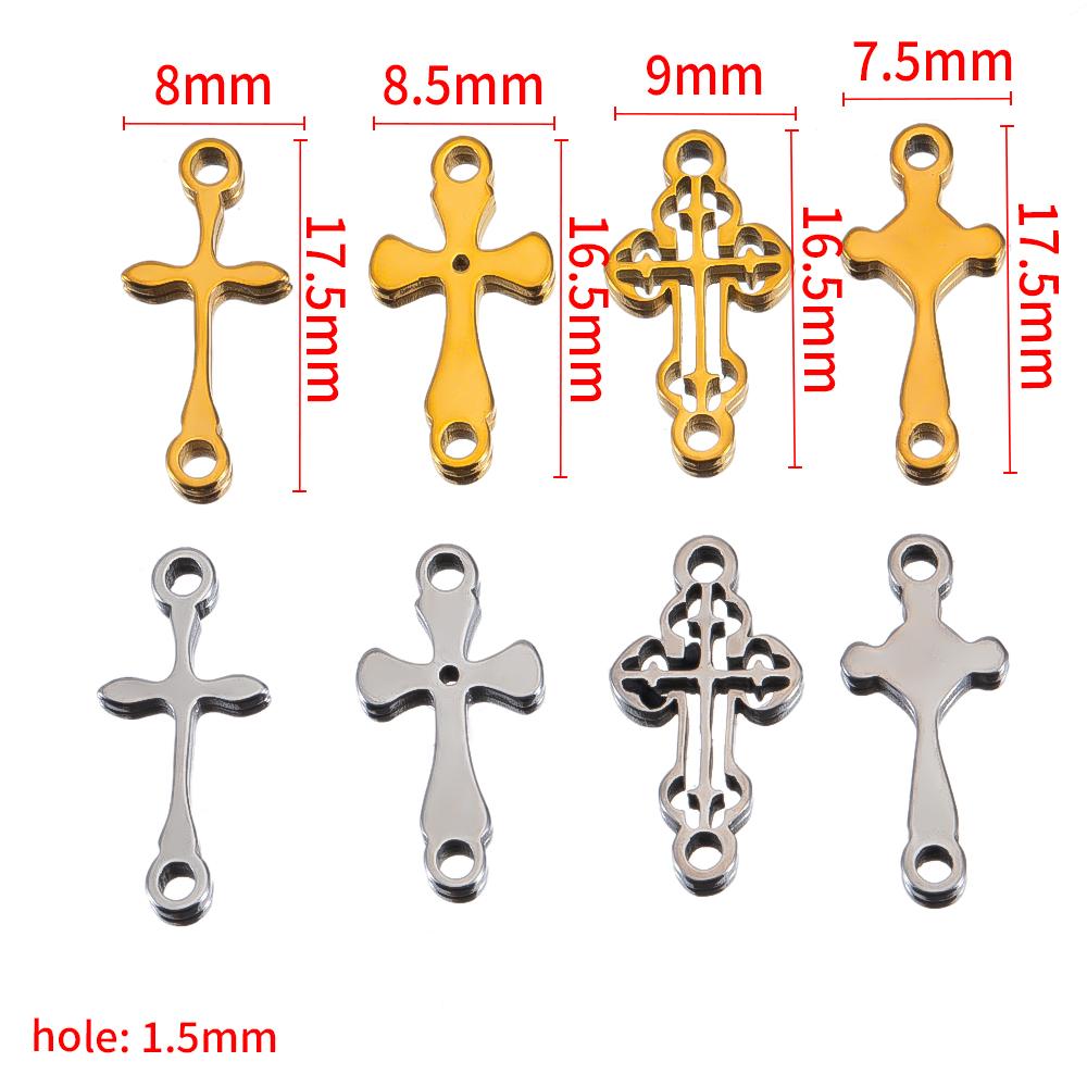 20pcs Stainless Steel Mini Hollow Cross Pendant with Double Hole Bracelet Connector Earring Necklace Charm DIY Jewelry Making