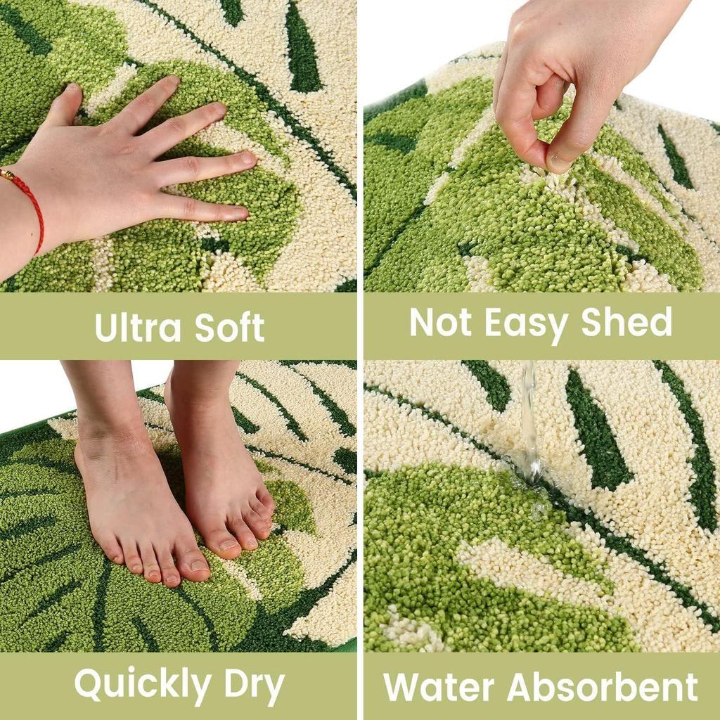 Two Leaf Super Soft Microfiber Bath Mat Super Absorbent Anti-Skid Door Mats for Home/Bathroom Mat/Bedroom/Kitchen/Floor Mat (Green) Pack of 1