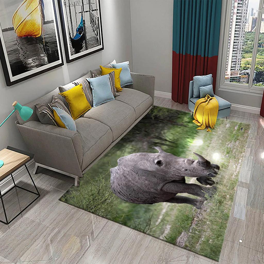 3D Rhino Carpet for Bedroom Living Room Decoration Area Mats Outdoor Rug Play Mats Kitchen Bathroom Door Entrance Non-slip Rugs