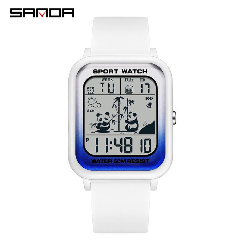 Sanda National Treasure Panda Gradient Electronic Waterproof Sports Watch for Students