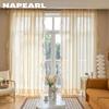 1 Stück NAPEARL Beige Tüll Französisch Retro Jacquard Rüschenkante Transparenter Vorhang für Wohnzimmer Schlafzimmer Balkon Fenster Heimdeko