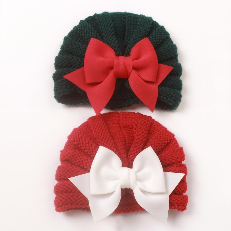 

Christmas new baby autumn and winter warm knitted hat, children s bow pullover hat, baby hat
