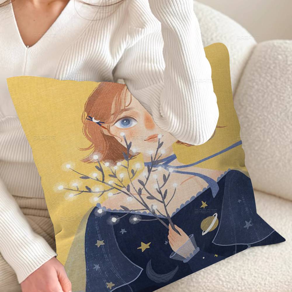 Cartoon Young Girl Personalized Pillow Cover Kids Bedroom Wild Party Decor Pillowcase Kid Birthday Shower Gift