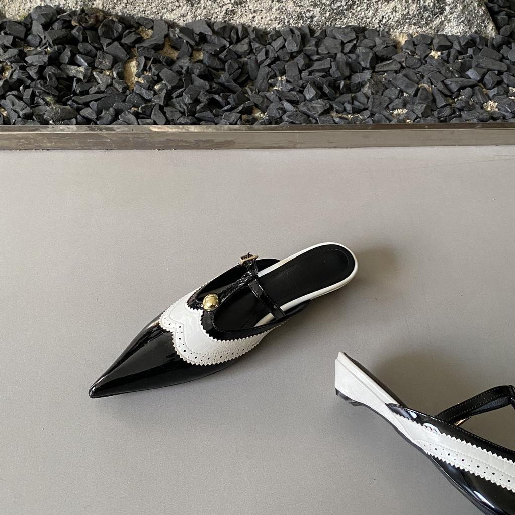 Fashion Cover Toe Female Shoes Low Ladies' Slippers Multicolored Sandals On A Wedge 2025 Pointed PU Mixed Colors Slides Patent Leather F