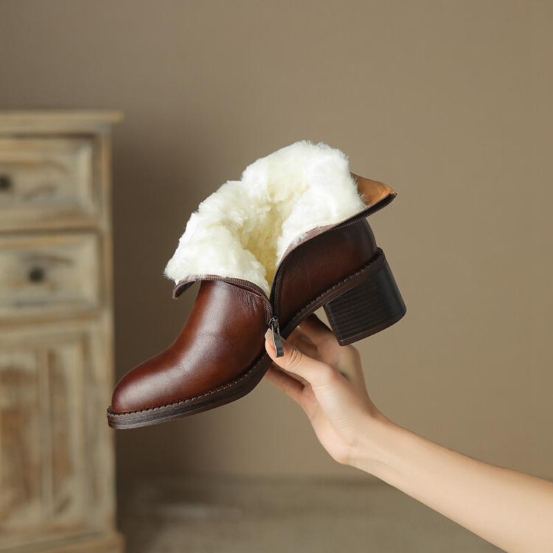 Fashion 2025 New Genuine Leather Fashion Concise Winter Boots Woman Nature Wool Snow Boots Zipper Ladies Platform Shoes Ankle Boots