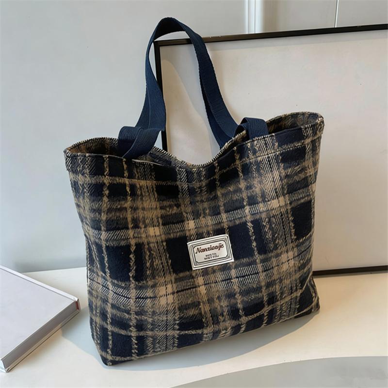Cozy Soft Wool Plaid Handbags Shoulder Bags, Vintage Soft Plaid Tote Bag, Perfect for Daily Shopping, Commuting, Casual Outings