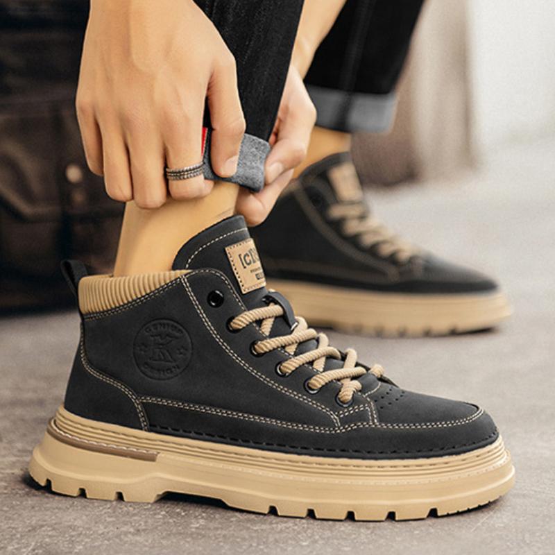 Modische Low-Top-Stiefel für Herren Modische Leder-Freizeitschuhe Herren Atmungsaktive Stiefeletten Rutschfeste Herren-Tooling-Stiefel botas para hombre