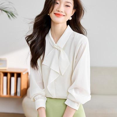 Women's High-End Spring 2025 Bow & Ribbon Long-Sleeve Shirt