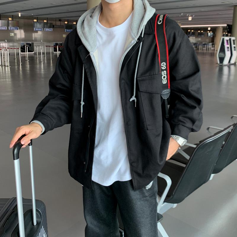 

Мужская рабочая куртка осень новый свободный повседневный корейский стиль модный универсальный красивый топ M чёрный