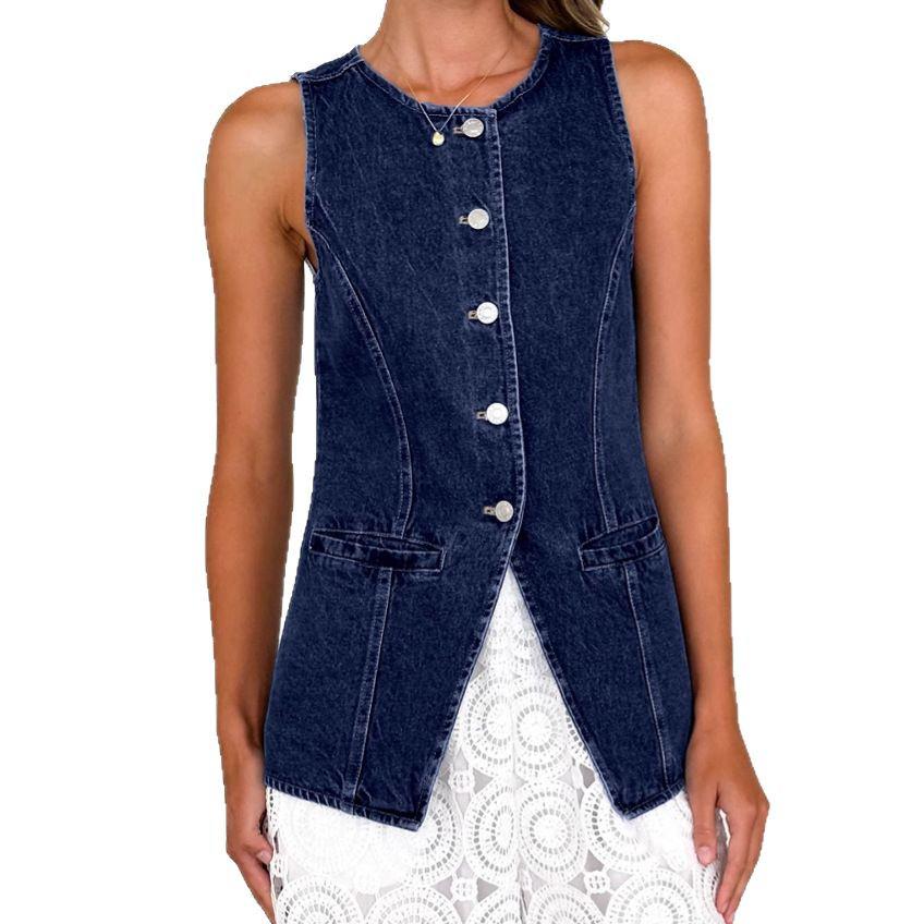 European & American Retro Sleeveless Denim Jacket for Women