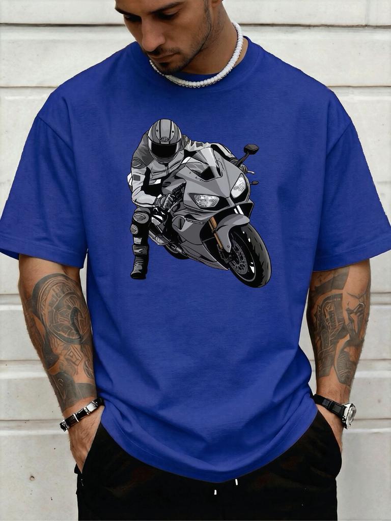 Unisex Soft Cotton Tee Cool Racing Motorcycle Rider Graphic Crew Neck Short Sleeve Loose Biker Outdoor Street Casual Daily Wear Top