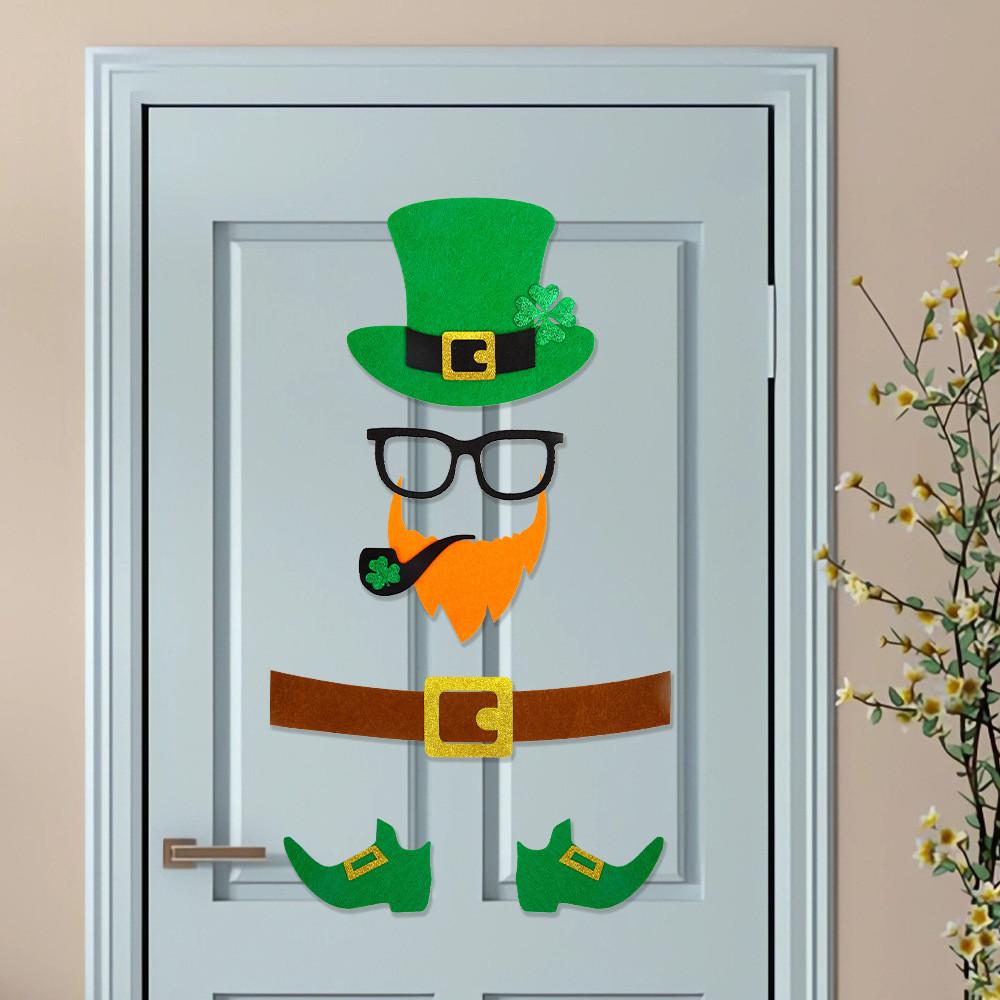 Whimsical St Patricks Day Door Decorations Featuring Playful Leprechaun And Styles Clover