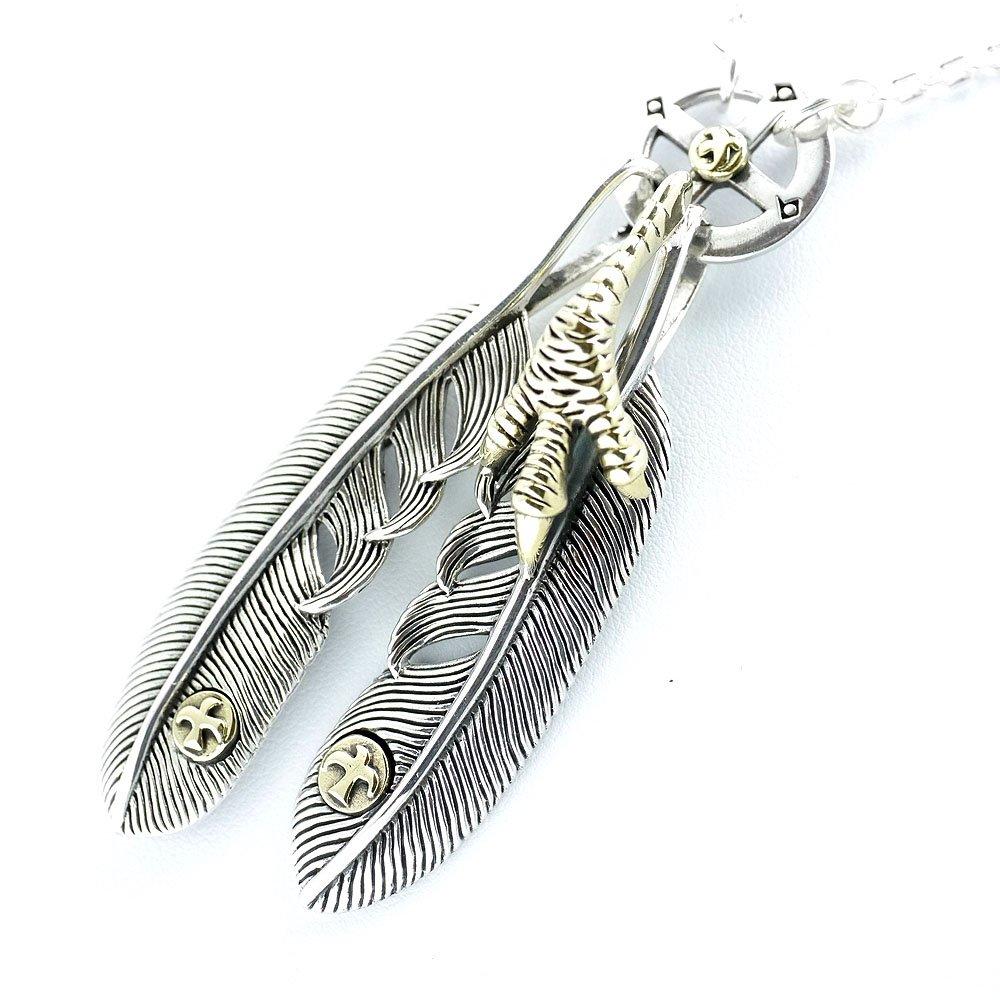 

sa Feather Necklace for 2 Silver Claw Pendant Hook Gold 60cm Set [Silver One] Men, Wheels, 925, & Chain, Metal,
