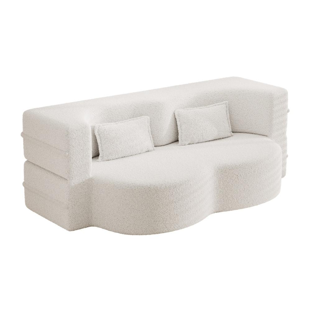 Umwandelbares Bodensofa mit 2 Kissen 15" Vollgröße Klappmatratze Teddy-Stoff Schaumstoffgefülltes Schlafsofa Bett für Wohnzimmer