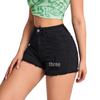 European-American Slim Fit Ripped Black Denim Shorts - Casual Low Waist Jeans