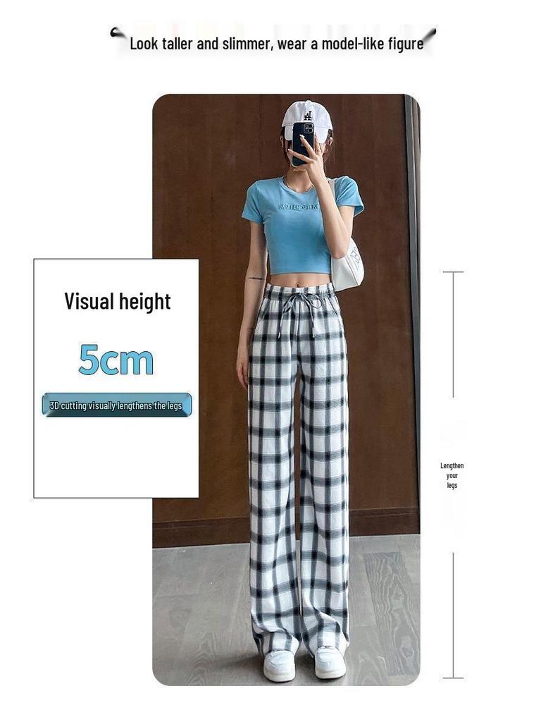 Damen Übergröße Karierte Eisseide Weitbeinige Hose - Schlankmachend, Leicht, Sommer 2025 Freizeit-Hose