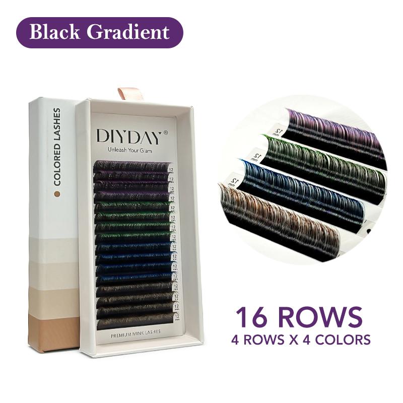 DIYDAY 16rows Colored Eyelashes 4 Colors in One Tray Multicolor False Mink Lashes Extension Neon Colored Fake Eyelash for Party