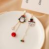 Christmas Star Silver Stud Earrings with Wool Ball & Asymmetrical Tassel - Winter Style Cartoon Clip for Girls