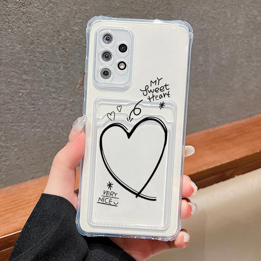 

Чехол-держатель для карт для Samsung S24 Ultra A06 A05s A05 S23 Plus S22 S21 S20 FE A10s A10 A04 A03s A03 Love Heart Мягкий силиконовый чехол For SamsungA03s