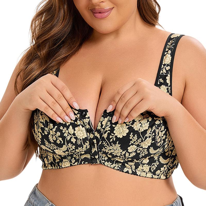 Plus Size Floral Print Wireless Bra, Elegant & Comfy Anti Sagging Push Up Breathable Bras, Women's Lingerie & Underwear