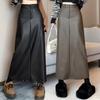 Kožená sukně s rozparkem do A pro ženy Podzim Zima Černá PU Midi sukně s vysokým pasem Černá Korejská móda Dámské oblečení