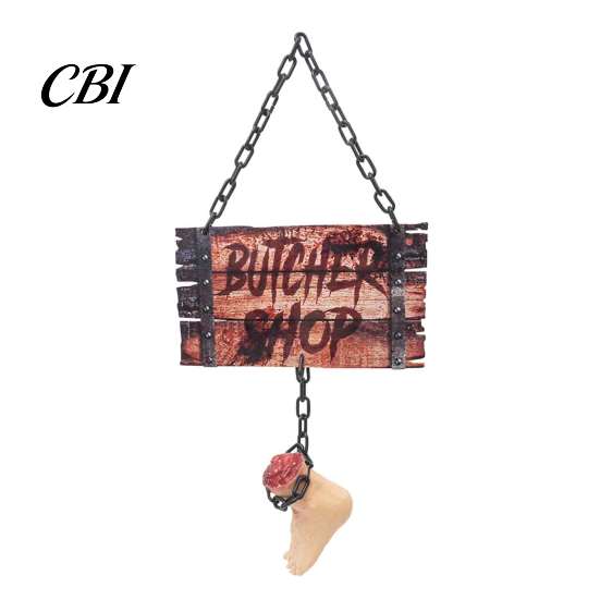 Dark Slaughter Theme Props Halloween Butcher Shop Sign, Horror Broken Leg Decoration Hanging Sign Wall Pendant for Haunted House Party Scary
