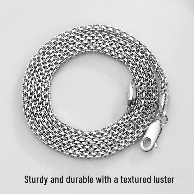 Men's Trendy Thick 925 Sterling Silver Clavicle Chain Necklace - White Gold Plated, No Pendant