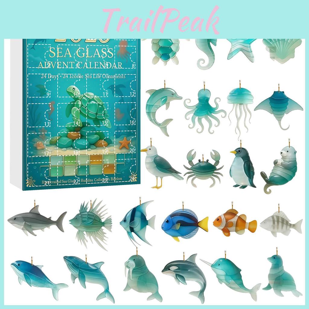 Marine Life Advent Calendar With 24 Acrylic Animal Ornaments For Christmas Home Decor