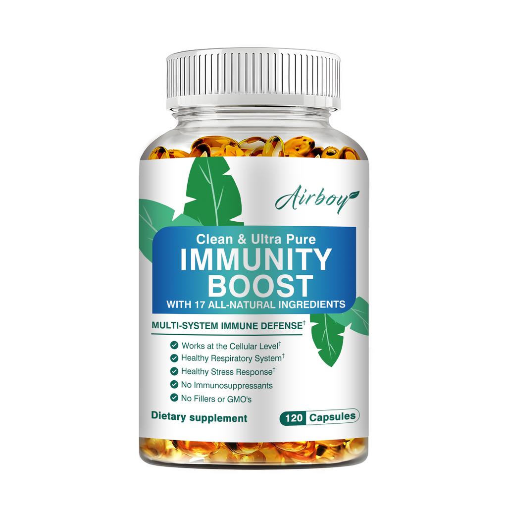 Airboy Immune Support Supplement Contains 1000 Mg Vitamin C, Zinc, Elderberry Extract, Ginger Root, and Beta-Carotene.