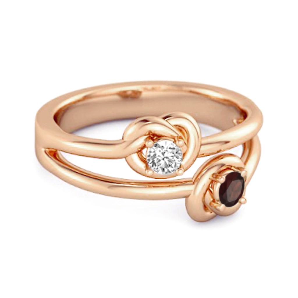 Garnet Infinity Knot Bypass Ring - 925 Sterling Silver Rose Gold Vermeil