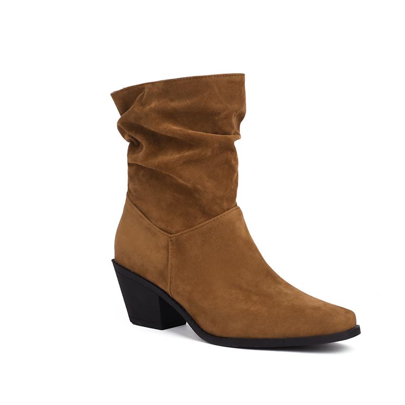 Dámské kotníkové boty hranatá špička silný vysoký podpatek plisované krátké boty stručné dámské módní boty zimní černé khaki hnědé 43