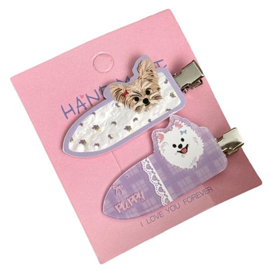 

1 Pair Cartoon Dog Acrylic Hair Clips Non-Slip Bangs Side Hair Clamp Puppy Decorative Hairpin Women Girls Hair Accessories фиолетовый