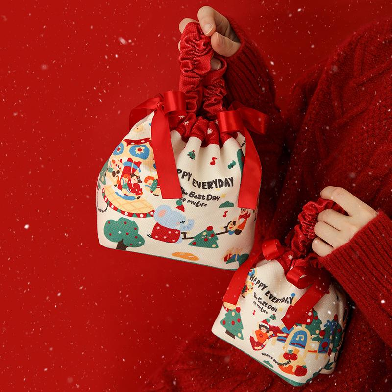Christmas Gift Bag Cute Snowman Elk Santa Claus Fabric Apple Storage Bag New Year Children'S Candy Handbag 2026 Christmas Decor