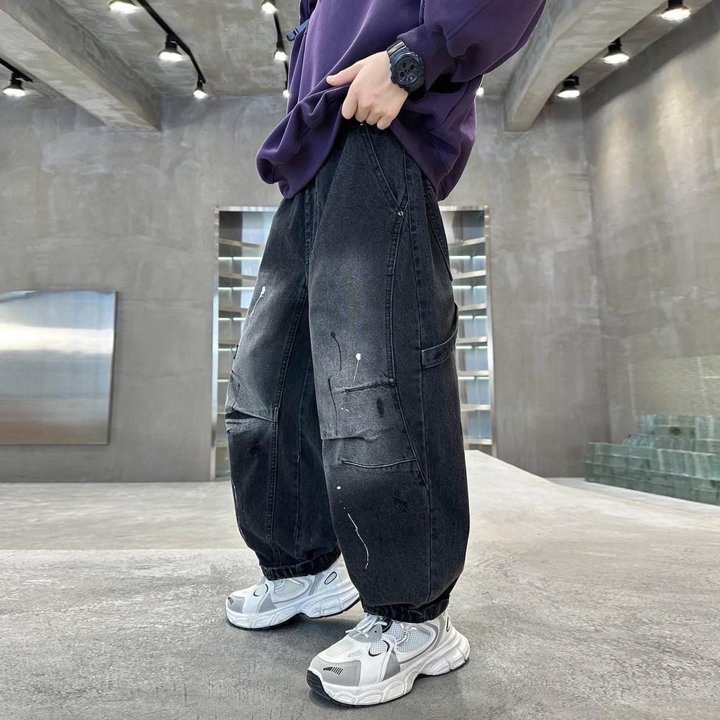 Boys' Black Straight-Leg Jeans - Versatile Spring/Autumn 2025 Style