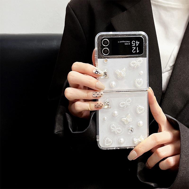 Pearl Bow Samsung ZFlip7 & ZFold8 Foldable Phone Case - Bowtie Drip Glue INS Style for Women