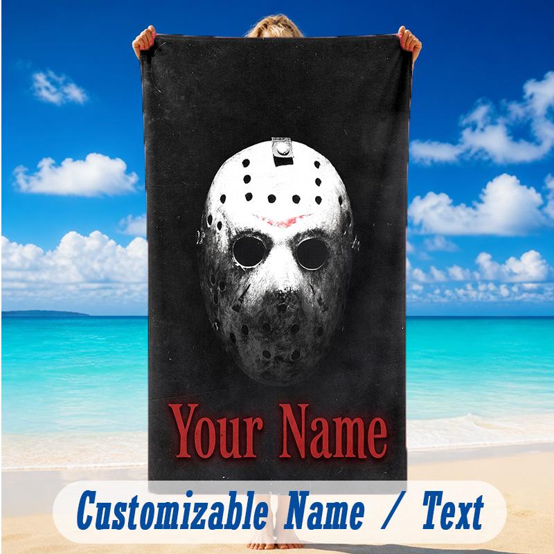 Beach Towel Custom Name Text, Quick Dry Large Towel For Beach HomeFriday the 13th Jason Voorhees
